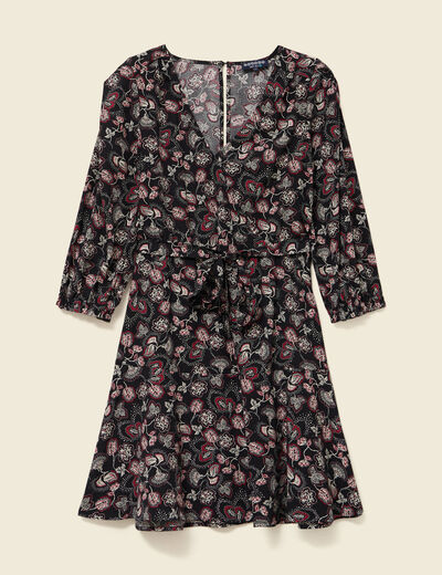 Robe évasée fluide manches 3/4 noir femme