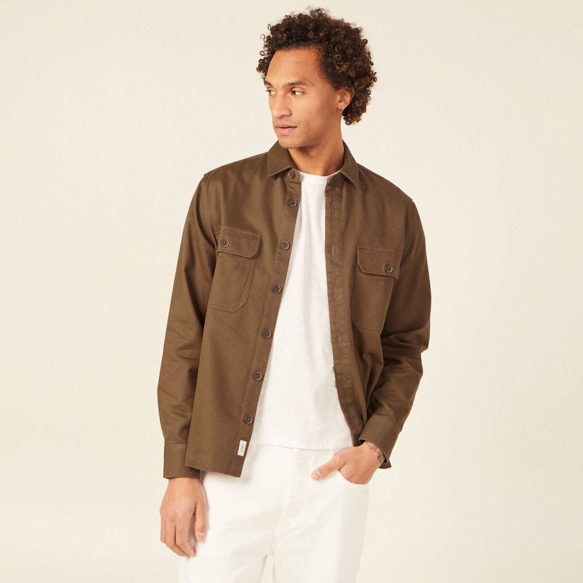 Surchemise manches longues taupe homme