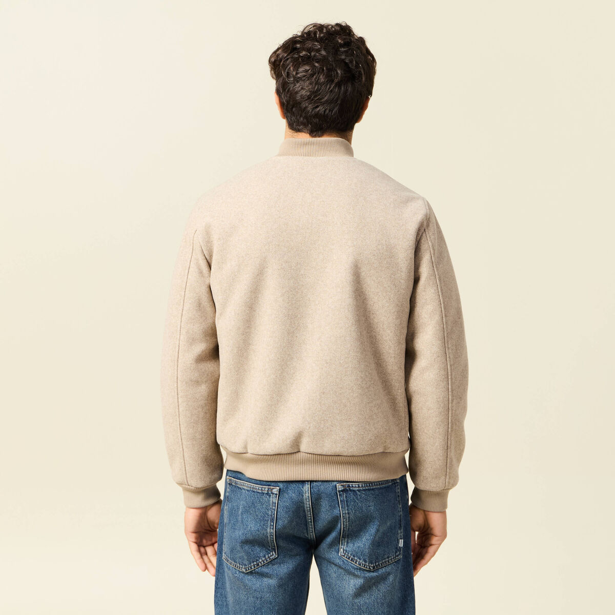 Blouson doubl&eacute; manches longues beige homme