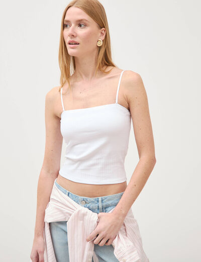 D&eacute;bardeur ajust&eacute; cropped d&eacute;collet&eacute; blanc femme