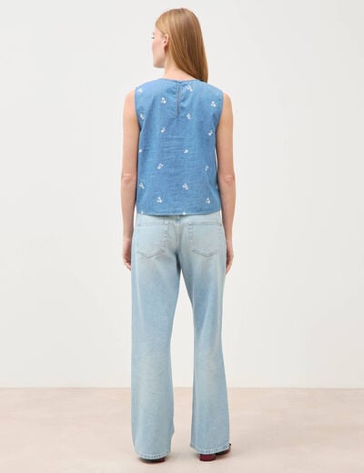 Top en jeans sans manches col rond bleu clair femme