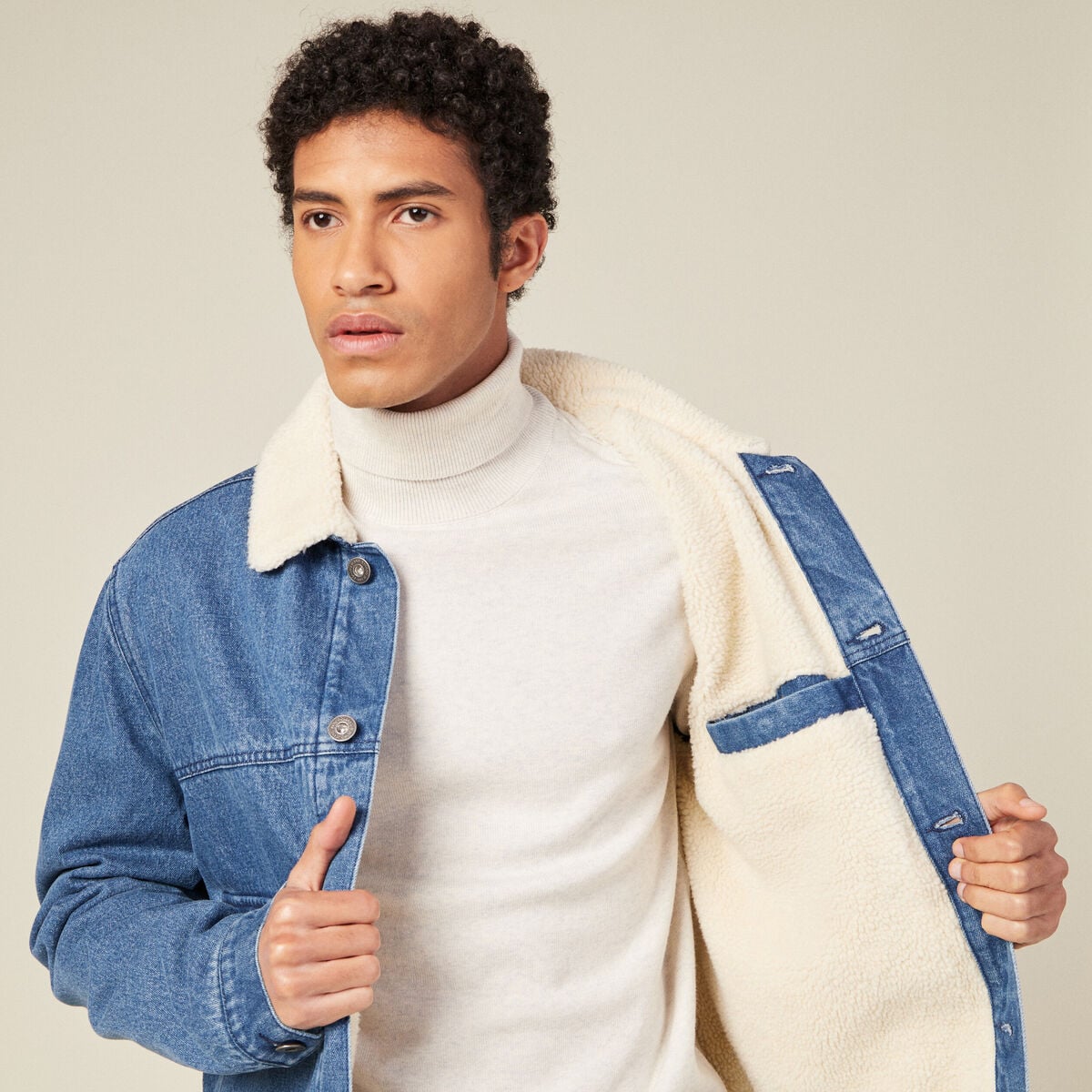 Veste droite en jean denim stone homme