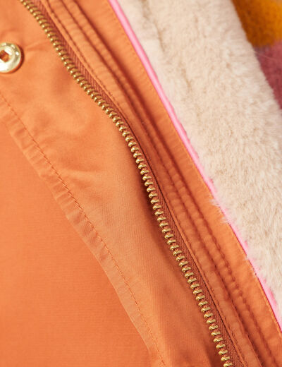 Parka droite à capuche doublée orange foncé femme