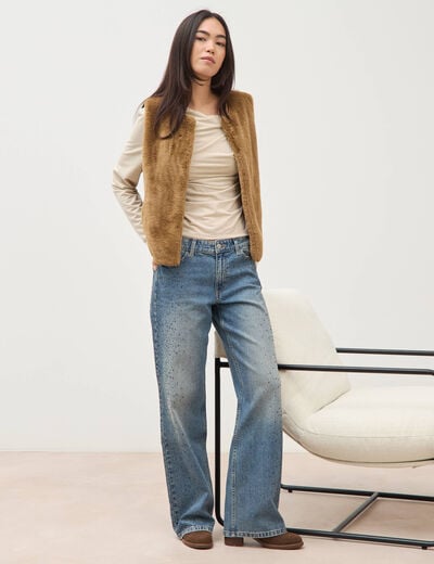 Gilet sans manches doubl&eacute; camel femme
