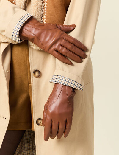 Gants en cuir marron foncé femme
