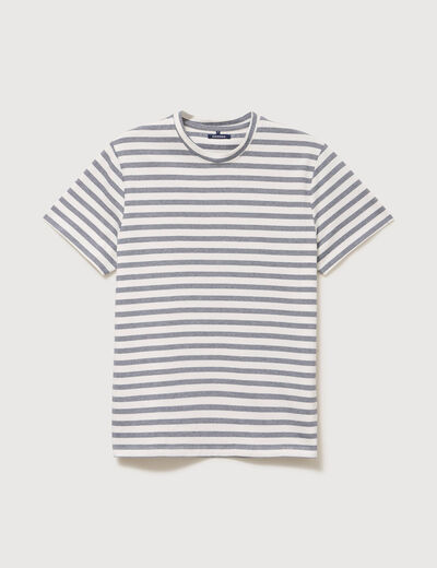 T-shirt ray&eacute; col rond manches courtes bleu marine homme