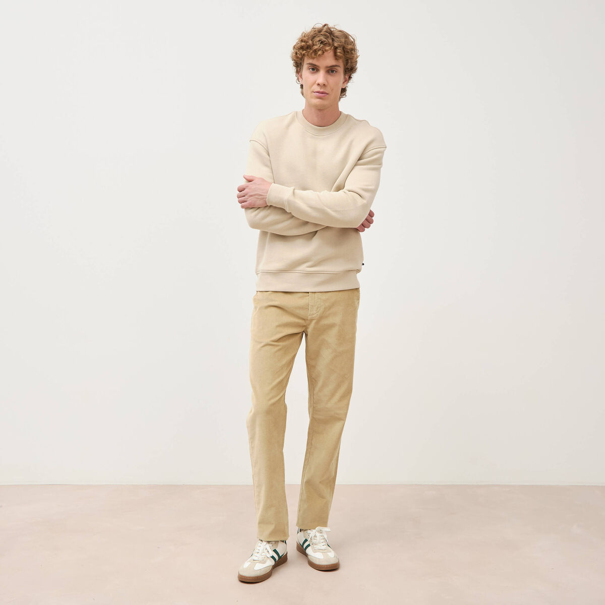 Pantalon straight velours longueur 32 beige homme