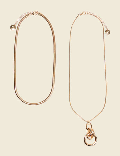 Collier 2 rangs avec pendentif couleur or femme
