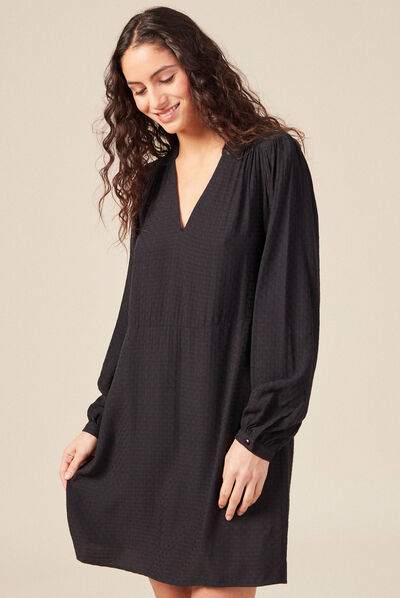 Robe trapèze col en V noir femme