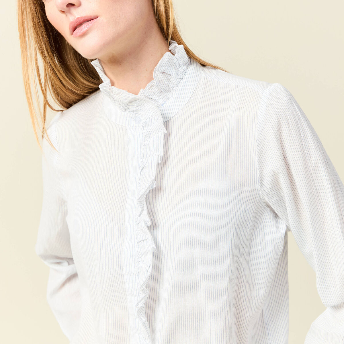 Chemise manches longues en coton blanc femme