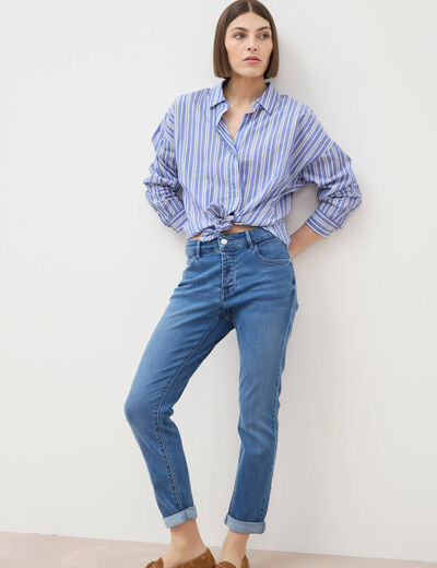 Jeans girlfriend taille haute denim stone femme