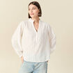 Blouse col mao manches longues en coton ecru femme