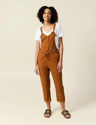 Salopette fluide boutonnée camel femme