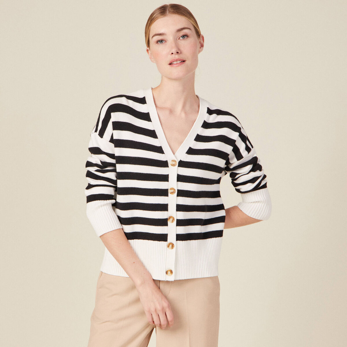 Gilet manches longues col v noir femme