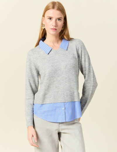 Pull manches longues gris clair femme