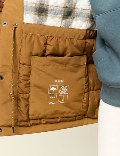 Parka droite à capuche doublée marron homme