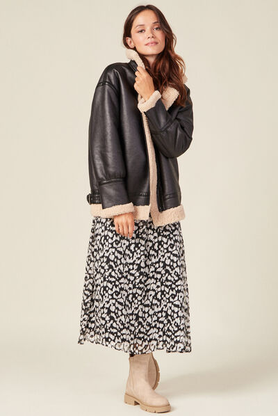 Blouson droit simili cuir noir femme