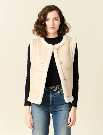 Veste suédine sans manches creme femme