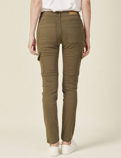 Pantalon slim poches cargo vert kaki femme