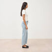 Jeans straight 7/8&egrave;me taille haute denim bleach femme