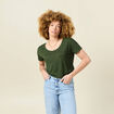 T-shirt manches courtes brillant vert kaki femme