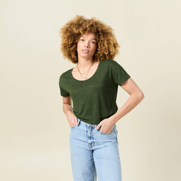 t shirt manches courtes brillant vert kaki femme T-shirt manches courtes brillant vert kaki femme