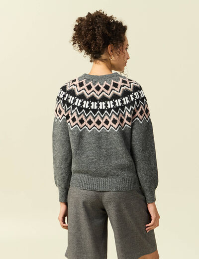 Pull col rond manches longues gris clair femme