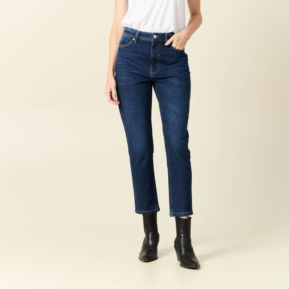 Jeans mom slim denim brut femme