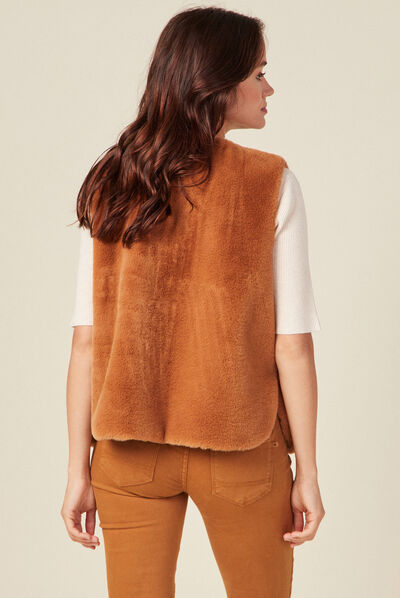 Veste droite fausse fourrure marron femme