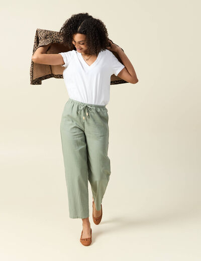 Pantalon droit 7/8ème vert kaki femme
