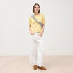 Pull droit col rond manches courtes jaune clair femme