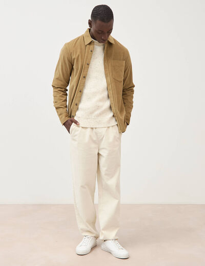 Pull col rond manches longues en coton ecru homme