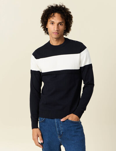 Pull manches longues bleu marine homme