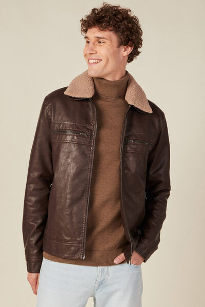 Blouson droit col aviateur marron homme