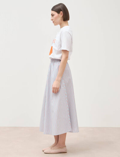 Jupe longue &eacute;vas&eacute;e en coton bleu ciel femme