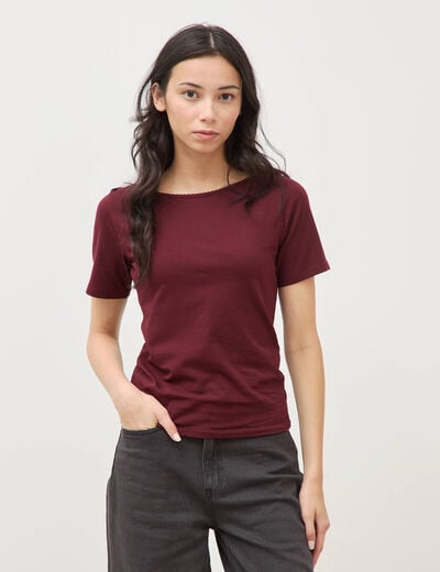 T-shirt ajust&eacute; manches courtes bordeaux femme