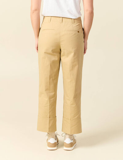 Pantalon large cropped taille haute beige femme