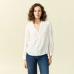 Blouse manches longues col V fluide ecru femme