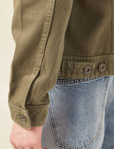 Blouson droit boutonné vert kaki homme