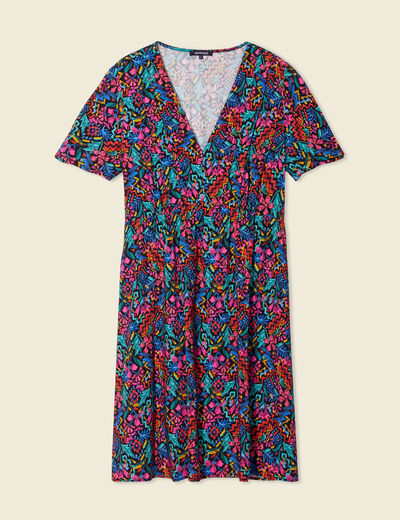 Robe droite fluide col en V noir femme