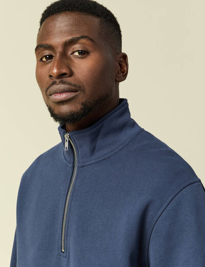 Sweat col montant manches longues bleu marine homme