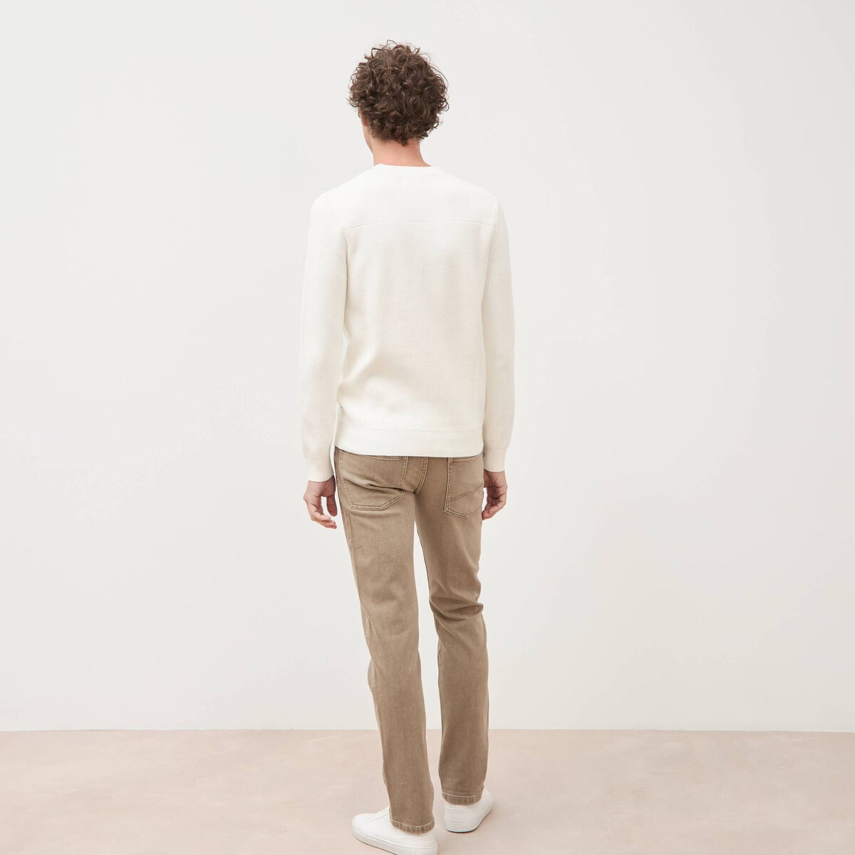 Pull manches longues col rond ecru homme