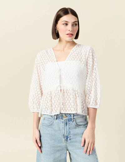 Chemise cintrée courte manches 3/4 ecru femme