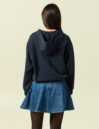 Sweat &agrave; capuche manches longues doubl&eacute; bleu marine femme