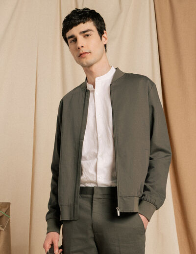 Blouson zipp&eacute; col teddy vert fonc&eacute; homme