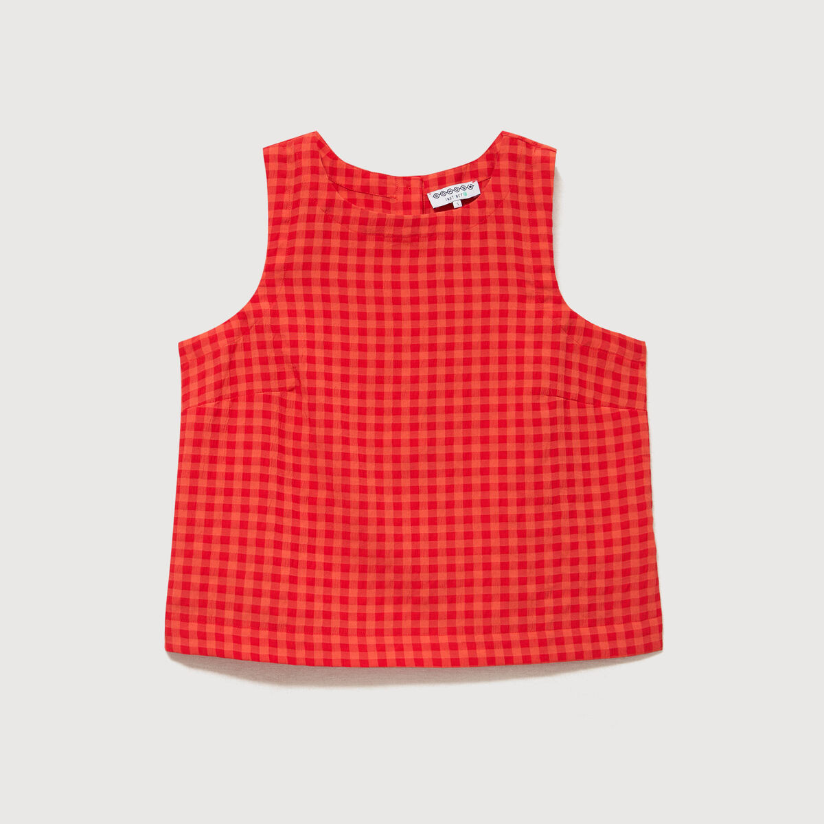 Blouse vichy droite cropped sans manches orange fonc&eacute; femme