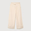 Pantalon large taille haute ceinture ivoire femme