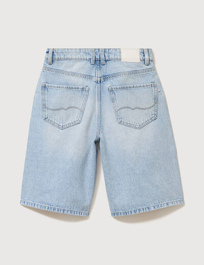 Bermuda large taille haute en coton denim bleach femme
