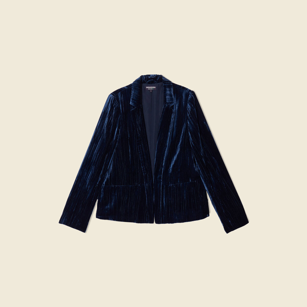 Tailleur droit court manches longues bleu canard femme