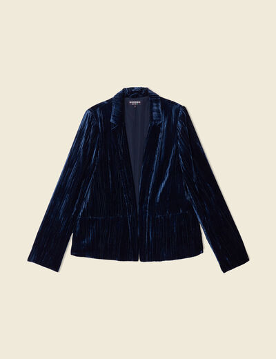 Tailleur droit court manches longues bleu canard femme